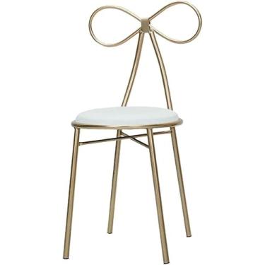 Imagem de Poltrona De Lazer Doméstico Criativo Bow Tie Dressing Table Cadeira De Maquiagem Cadeira De Jantar De Arte De Ferro Dourado Cadeira De Leitura Individual Decoração Il Stool Furniture, White, 1