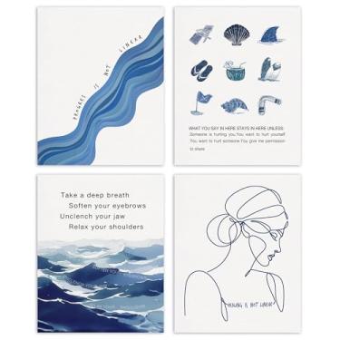 Imagem de AEHIE Impressão de pôster de arte de parede de saúde mental para decoração de escritório de conselheiro de terapia, azul abstrata saúde mental inspiradora citações motivacionais decorações impressões