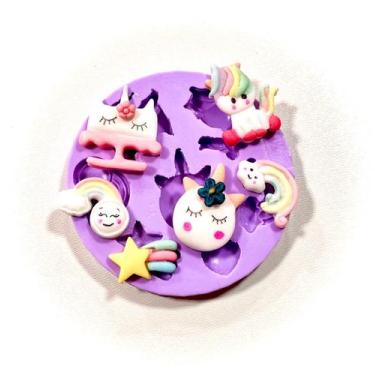Imagem de F1359 molde de silicone unicórnio e arco-iris confeitaria biscuit - co