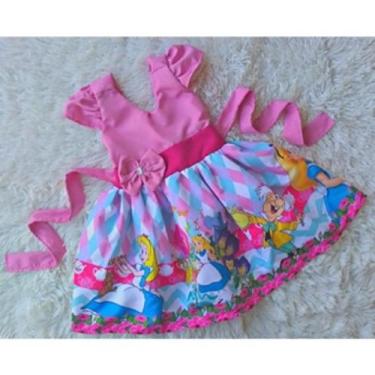 Imagem de Vestido Temático Infantil Simples Alice no país das maravilhas Rosa - 