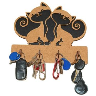 Imagem de Porta Chaves Chaveiro Parede Gatos - LENOBRE
