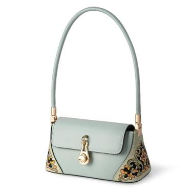 Imagem de ZHIYONG Sacola feminina, fecho de pressão dourado, bolsa estruturada e transversal, perfeita para uso diário, trabalho e compras, branca com detalhes verde-menta