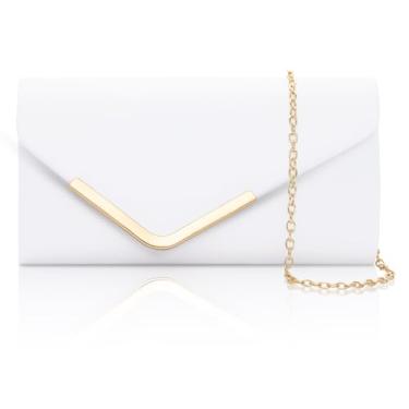 Imagem de Larcenciel Bolsas de mão para mulheres, envelope de lantejoulas brilhantes bolsa de noite com corrente, bolsa moderna brilhante para festa de formatura, Branco