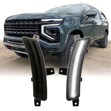 Imagem de USR 2025+ Par de lâmpadas de estacionamento dianteiras (esquerda + direita) - compatível com Chevrolet Suburban/Tahoe 2025 2025 GMC Yukon/Escalade (lente de fumaça com LED branco)