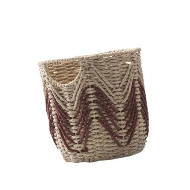 Imagem de KiBcsLic Cesta de corda de papel tecida à mão, decorativa e portátil para organizar caixas de armazenamento para armários de sala de estar e bancadas de, Vermelho