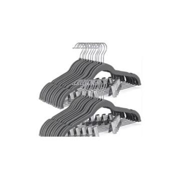 Imagem de Cabides de Veludo com Presilhas, Conjunto com 10 Peças, Resistentes para Roupas (Cinza)