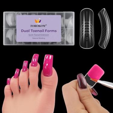Imagem de TOROKOM Formas de unhas de gel de poliéster para dedos dos pés, forma dupla de unhas quadradas, extensão de unhas Pedi, molde reutilizável para pontas de unha, 15 tamanhos