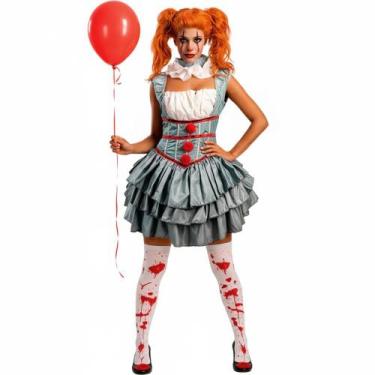 Imagem de Fantasia Feminina Halloween Adulta It a Coisa Palhaça Assassina Vestid