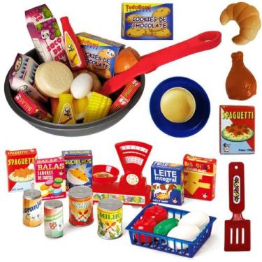 Imagem de Kit Comidinhas Infantil 34 Peças Brinquedo Educativo Mini Mercado e Co
