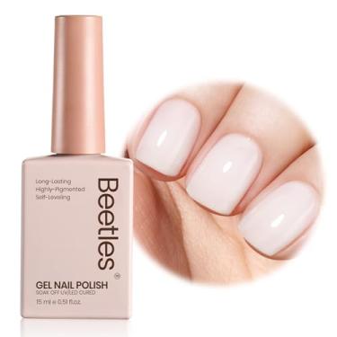 Imagem de Beetles Esmalte de gel branco leitoso - 15 ml de esmalte neutro de geleia nude cor base corretivo translúcido efeito de imersão UV LED francês para salão de unhas DIY presente de manicure para