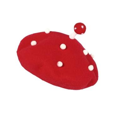 Imagem de JIAHG Lindo chapéu de boina francesa de lã de cogumelo para meninas, engraçado, boina manchada de inverno, acessórios de cosplay para aniversário e Natal