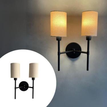 Imagem de Arandela De Parede Preto Em Aluminio Com Cupula Bege Tecido Algodao So