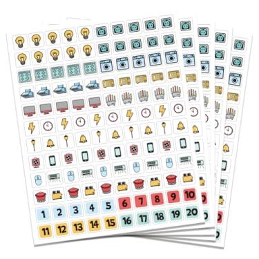 Imagem de GOMAKERER Pacote com 600 etiquetas adesivas de interruptor de luz, 38 designs multicoloridos adesivos de identificação de interruptor visuais para casa, negócios, cozinha, uso escolar, 0,6 x 0,6