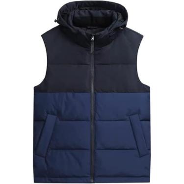 Imagem de Colete Puffer Colete Puffer Para Homens Colete Puffer De Inverno Jaquetas Sem Mangas Colete Com Capuz, Siyah, L