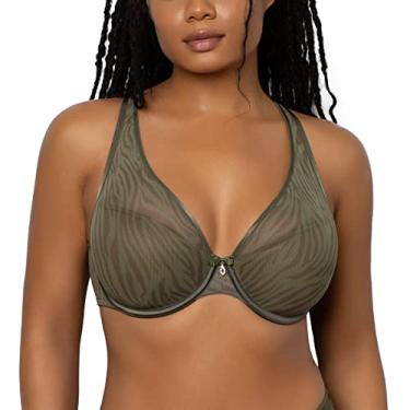 Imagem de Curvy Couture Sutiã feminino de malha transparente com decote profundo, Ondas de Oliveira, 40G