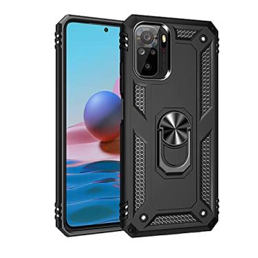 Imagem de SORAKA Capa para Xiaomi Redmi Note 10S com suporte de anel capa armadura Redmi Note 10 4G capa traseira de policarbonato rígido com placa de metal para suporte magnético de telefone carro preto