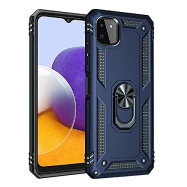 Imagem de SORAKA Capa para Samsung Galaxy A22 5G com suporte de anel capa armadura para Samsung Galaxy A22 5G capa traseira de policarbonato macio com placa de metal para telefone magnético suporte de carro