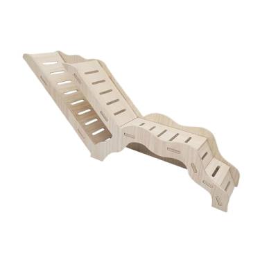 Imagem de KiBcsLic Rampa de escalada Wood Hamster Hideaway Burrow DEN Acessório para hamsters anões Leve Multifuncional 32x7x13cm com escada