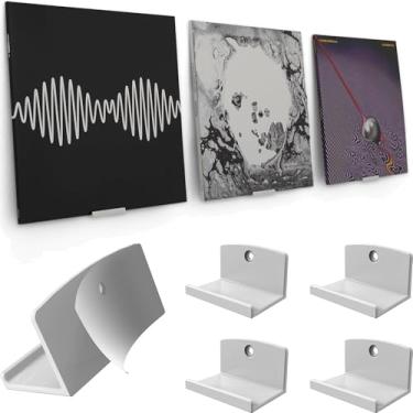 Imagem de Modern JP Suporte de parede de vinil adesivo (pacote com 4) – Suporte de disco de fixação forte, fácil instalação segura para registros, suporte de parede de álbum para 1LP e 2LP – Branco