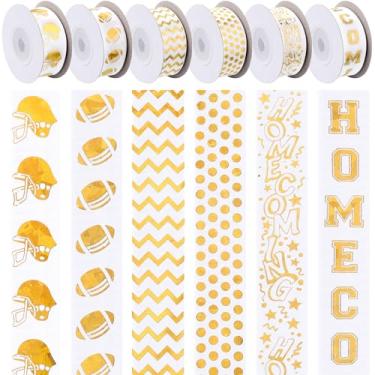 Imagem de Juinte Fita dourada holográfica de 60 jardas para mãe de baile, rolo de fita de gorgorão de futebol de 2,7 cm de largura para embrulho de presente, suprimentos para mães, lembrancinhas de festa de