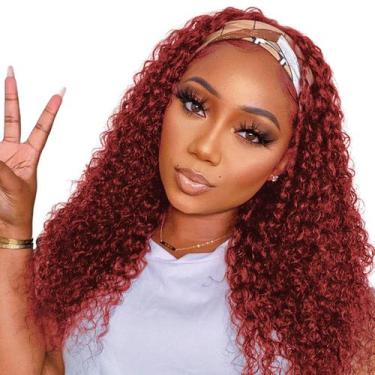 Imagem de Peruca com faixa de cabeça WENYAN 99J Burgundy Human Hair Deep Wave 40
