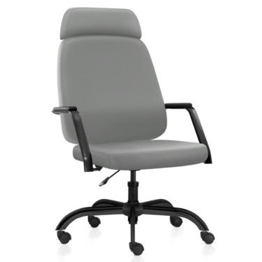 Imagem de Cadeira de Escritório Giratória Diretor com Apoio de Cabeça Hub F02 Sintético Cinza - Lyam Decor