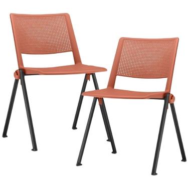 Imagem de Kit 02 Cadeiras Empilhável Fixa Lift F02 Base Aço Preto Laranja - Lyam Decor