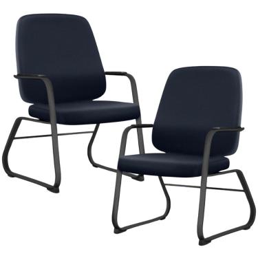 Imagem de Kit 02 Cadeiras Executiva Diretor Base Fixa Hub F02 Sintético Azul - Lyam Decor