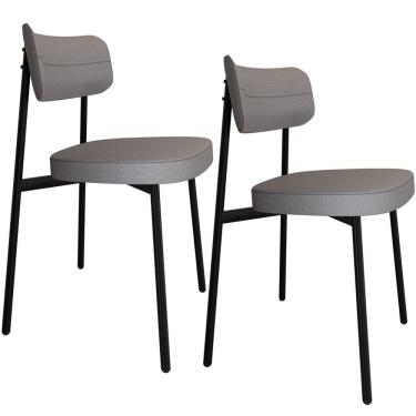 Imagem de Kit 02 Cadeiras Estofada Para Sala de Jantar Astrid Preto C01 Linho Cinza - Lyam Decor