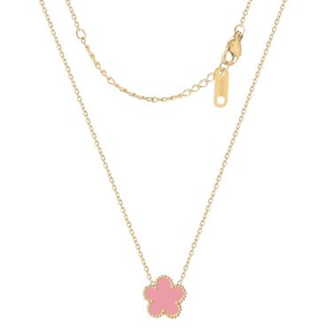 Imagem de KINFERTE Colar de trevo banhado a ouro 18K para mulheres, colar de trevo de quatro folhas, pingente de flor de dupla face, joias delicadas, presentes de aniversário para mães e mulheres, irmãs, avós