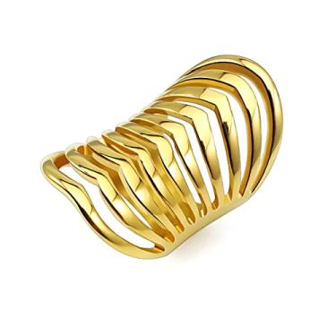 Imagem de COUYA Anéis Longos de Aço Inoxidável 316L para Mulheres Banhado a Ouro 18K Cor Aberta Punk Alianças de Casamento, 5.75, Metal não precioso, Sem pedra preciosa