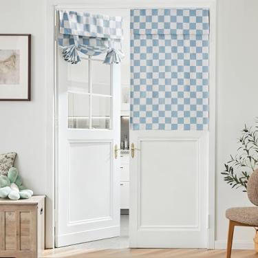Imagem de Ohocut Cortina de porta francesa xadrez azul, cobertura decorativa de janela quadriculada para cozinha, pátio, persiana, porta traseira, 1 painel 66 x 101 cm
