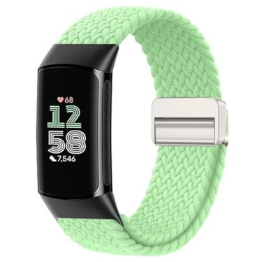 Imagem de Yeahxing Pulseira de nylon trançado magnética compatível com Fitbit Charge 6/Charge 5, fecho ajustável, pulseira esportiva macia e respirável para mulheres e homens, pulseira de substituição para