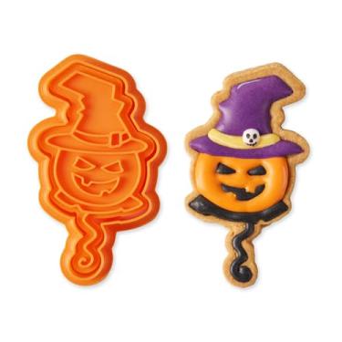 Imagem de Cortadores de biscoito de abóbora e doces de Halloween, laranja 3D, formas de abóbora com design de doces, moldes de fondant de biscoito faça você mesmo, ferramenta de decoração de bolos