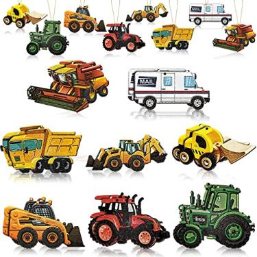 Imagem de Ferramentas de contratação ornamentos de árvore de natal construção caminhão basculante trator escavadeira caminhão correio caminhão caminhão de lixo ornamentos de madeira para decoração de festa de natal (construção, 32 peças)