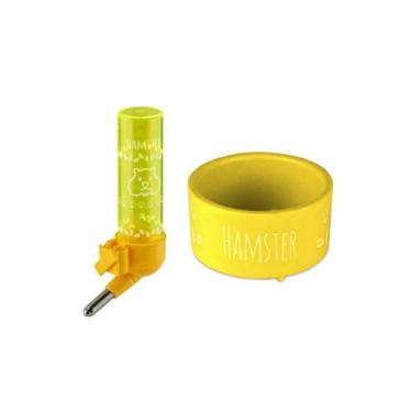 Imagem de Kit bebedouro e comedouro de hamster n 2 amarelo injetfour