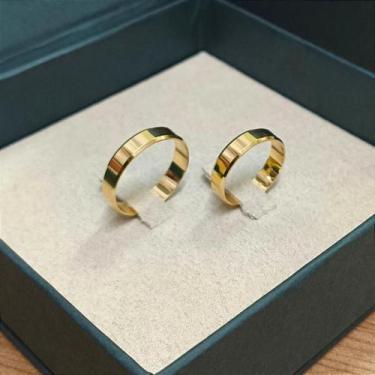 Imagem de Par de Alianças de Ouro 18k Reta com Lateral Chanfrada - Personalizado