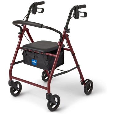 Imagem de Andador Rollator de Alumínio Medline com Assento, Borgonha, Capacidade de 113kg, Leve, 6 Rodas, Dobrável, Manoplas Ajustáveis