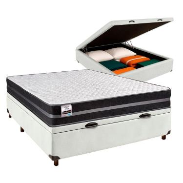 Imagem de Cama Box Bau Branco Casal + Colchão Molas Ultralastic Bogota Inducol