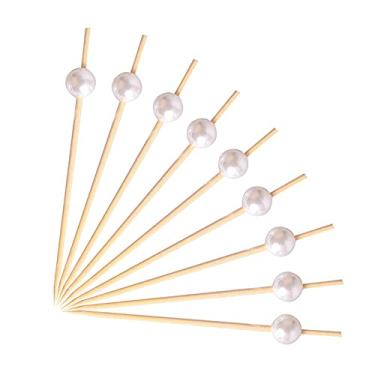 Imagem de Bamboo Cocktail Picks, 200PCS, with Ivory White Pearl Bead Top, 4.7 Inch, Mini Skewers Picks for Appetizer, Drinks Fruit, Pastry, Dessert, Garnish, Sandwich(200 Pcs)