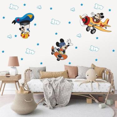 Imagem de Adesivo de Parede Mickey Aviador Skate Balão Pato Donald Decoração Qua