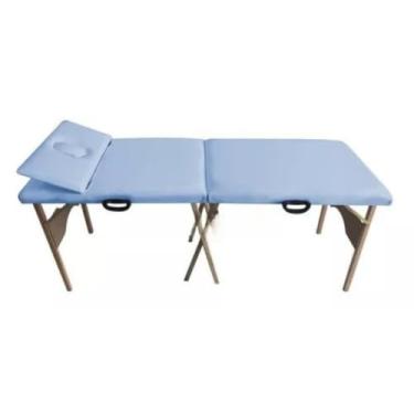 Imagem de Maca Madeira Portátil Cabeceira Respiro 200kg 65cm Largura Dobrável(Azul-claro)
