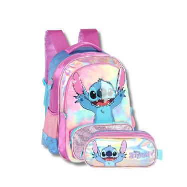 Imagem de Kit Mochila Stitch Costas E Estojo Triplo Escolar Kids Roxo