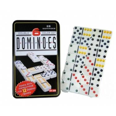 Imagem de Domino Game Double 6 em caixa de metal com 28 arquivos de cores