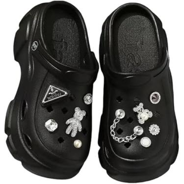 Imagem de Hhhchpm Tamancos de plataforma femininos sem cadarço, sandálias de praia, tamanco de jardineiro, salto alto, chinelos de jardim, acessórios DIY sandálias, Preto, 5.5-6