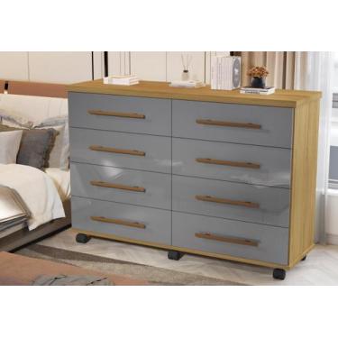 Imagem de Comoda Jade 8 Gavetas Cinza Mel Com Rodinhas - Primus