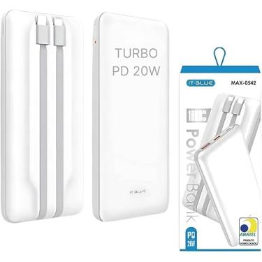 Imagem de Power Bank 10000 mAh, Carregador Portátil Turbo 20W, Cabo Tipo C e iPhone Embutido, Botão Liga e Desliga, Entrada USB e Tipo C, Tecnologia Power Delivery, Carregamento Super Rápido - MAX-0542