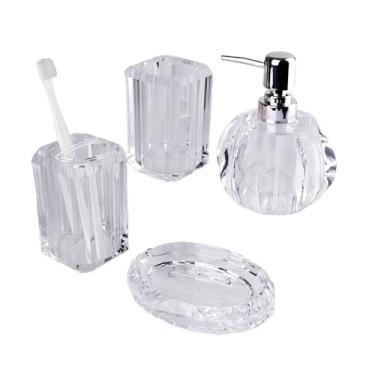 Imagem de Dispensador de sabão Conjunto de acessórios para banheiro com 4 peças, dispensador loção e sabonete, copo para enxaguatório bucal, suporte para escova dentes saboneteira para casa apartamento(Clear)