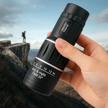 Imagem de Monóculo de alta potência 12 x 52 - Prisma HD BAK4 impermeável para homens e mulheres, caça, caminhadas, viagens (preto)