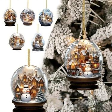 Imagem de 5 peças de decoração de boneco de neve de Natal e Papai Noel, bolas de vidro de floco de neve 2D de acrílico, enfeites de pendurar na árvore de Natal para casa, quintal, escritório, decorações de